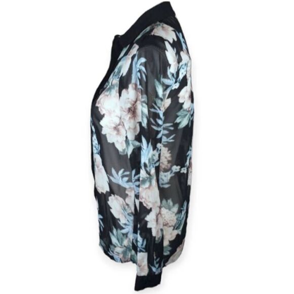ATMOSPHERE SHEER BLACK, PINK, & BLUE FLORAL BUTTON DOWN BLOUSE SZ.US6 EUC. - Picture 2 of 6